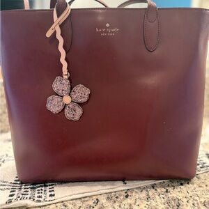 Kate Spade Deep Red Tote with Floral Charm